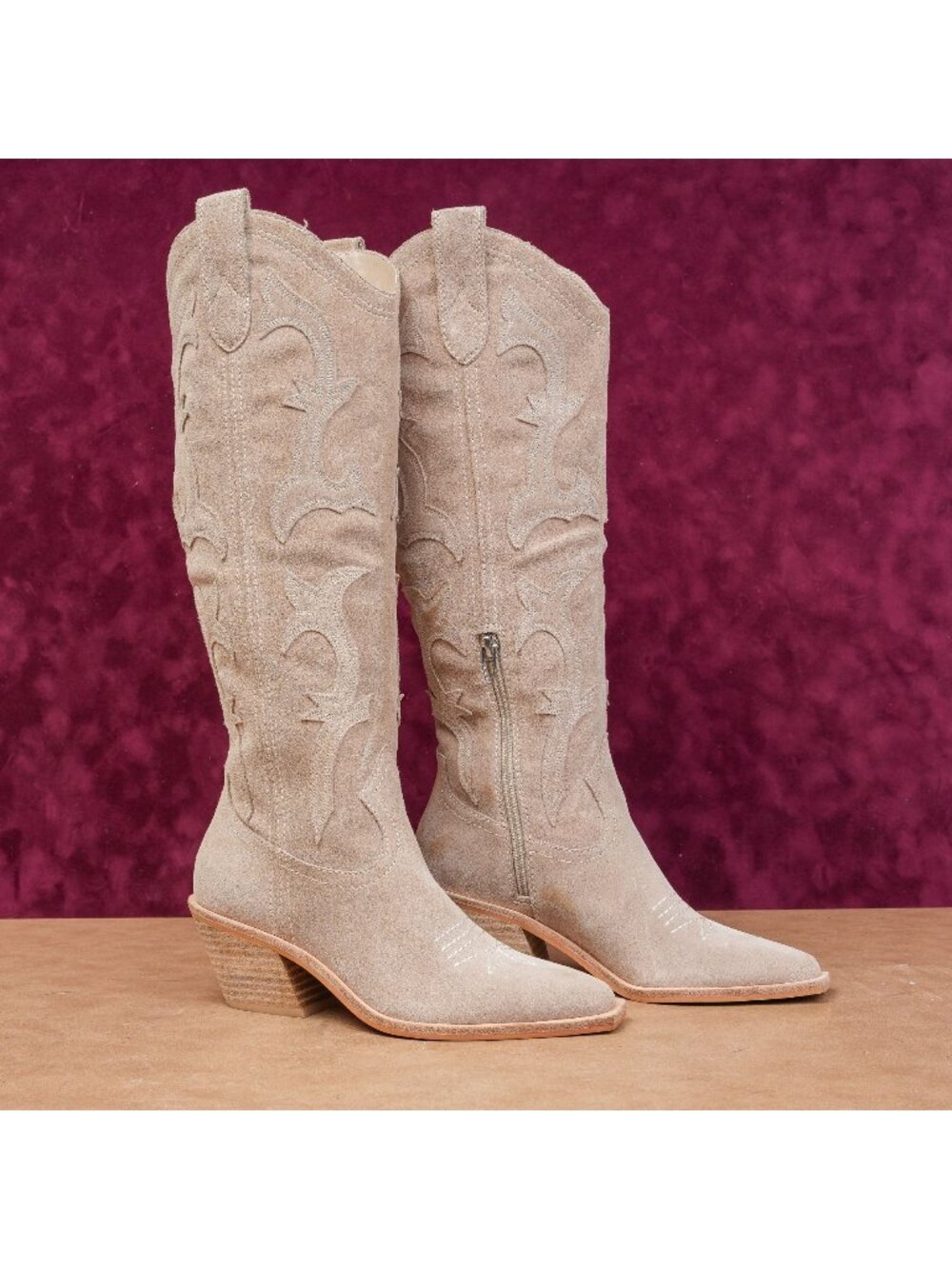 Dolce Vita Women Samsin Festival Western Cowboy Beige Suede Tall Boots sz 5
